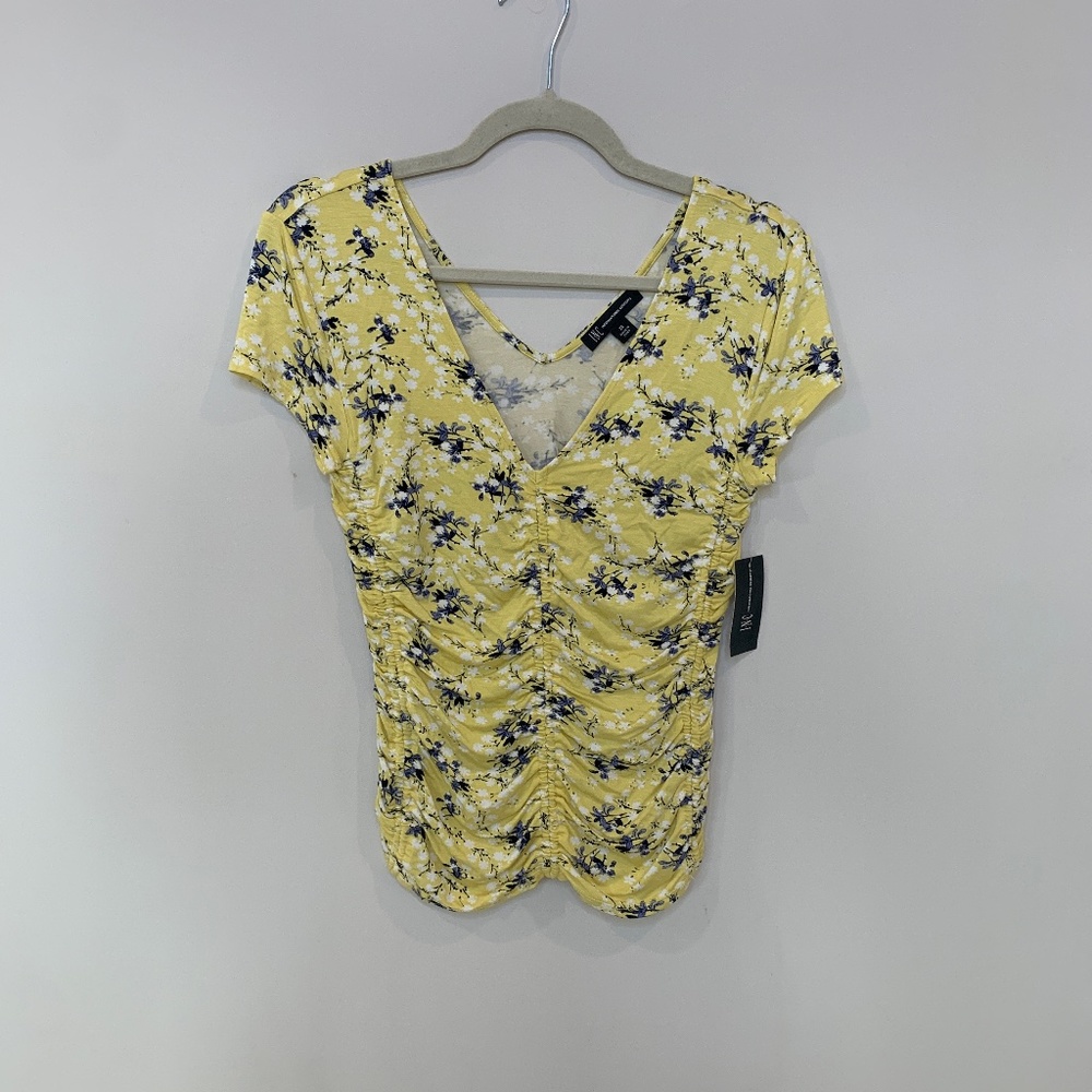 INC International Concepts Women Short Sleeve Yellow Floral Size XS